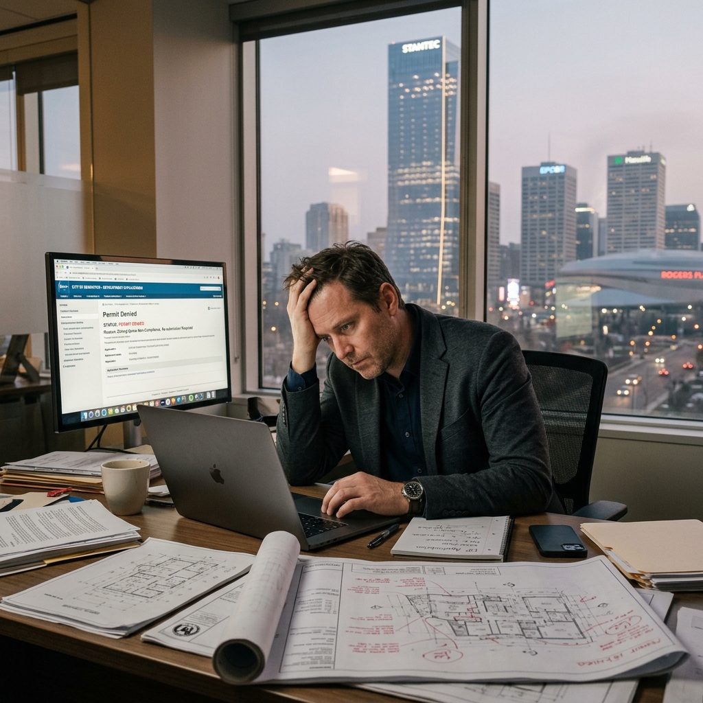 Frustrated developer navigating Edmonton building permit portal